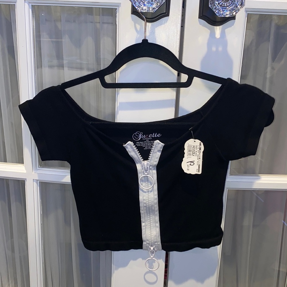 off shoulder zipper top